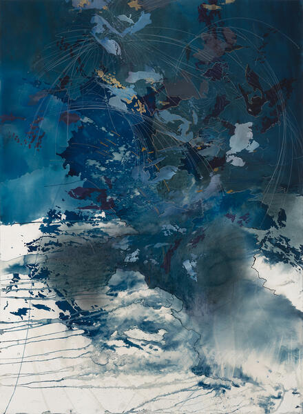47 x 34.5", cyanotype and mixed media on paper, 2020