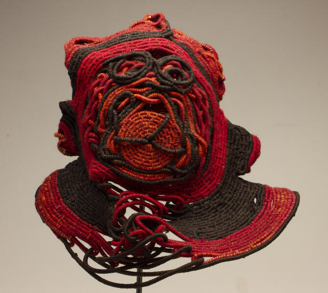 Coiled Mask 3, thread and rope, 2020, 24 x 13 x 16