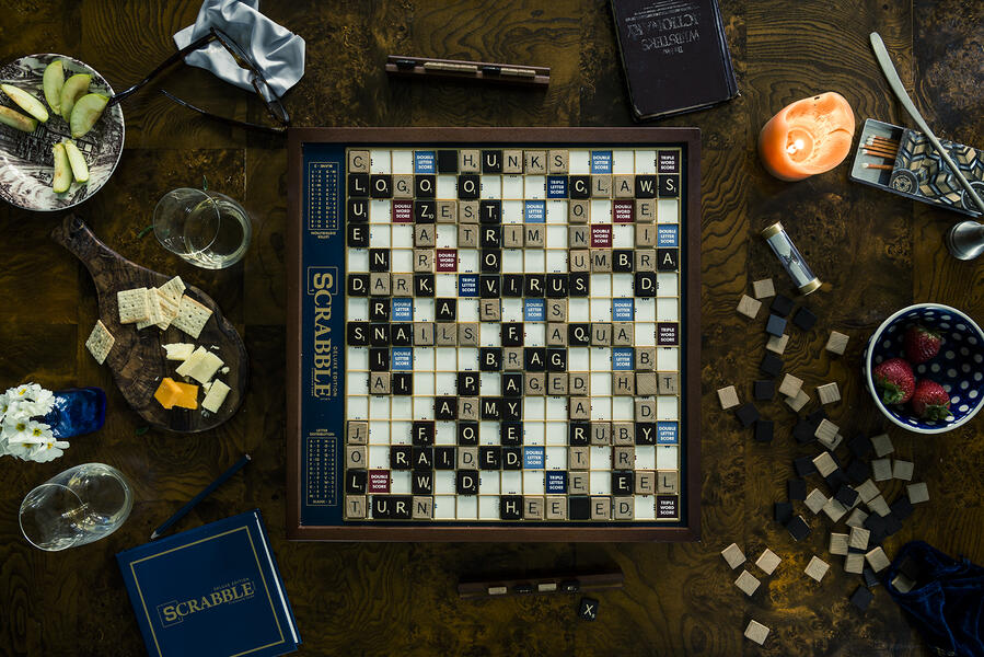 Photograph of "Scrabble, Cheddar, & Strawberries."
