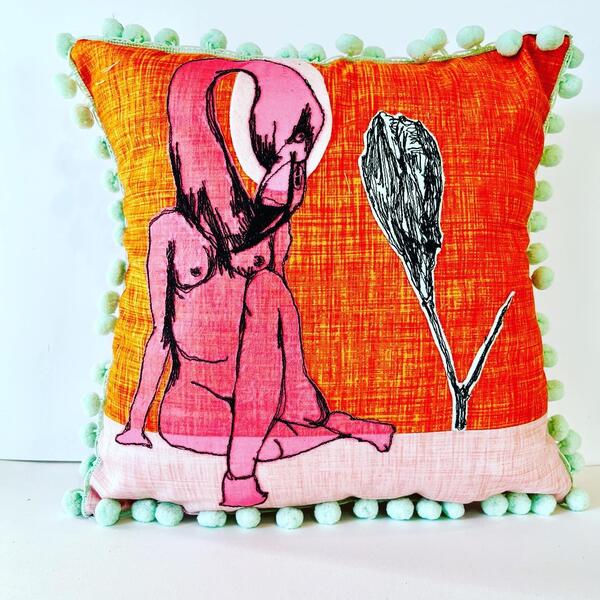 Pink Flamingo Lady Watches her Blackberry Lilly Seed 
