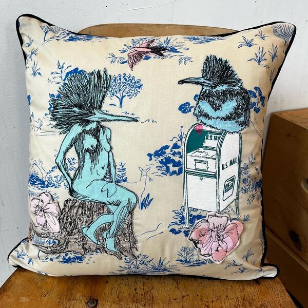 Ms.Queen Fisher and her Kingfisher wait for the mail decor pillow
