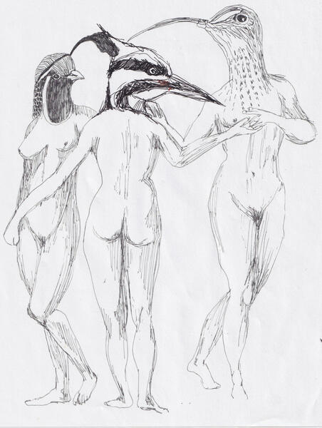 Three Fighting Graces, preliminary sketch 