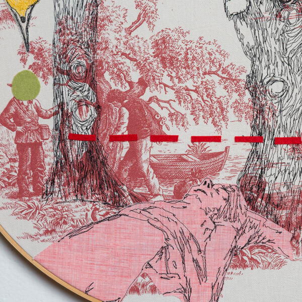fiberart, thread drawing, figure 