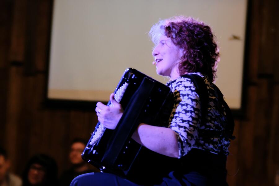 Dr. M. sings and plays Lithium Song on the accordion