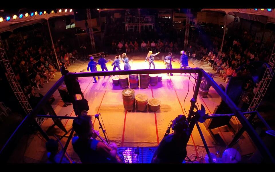 Latatown. View of band platform, stage, and audience.