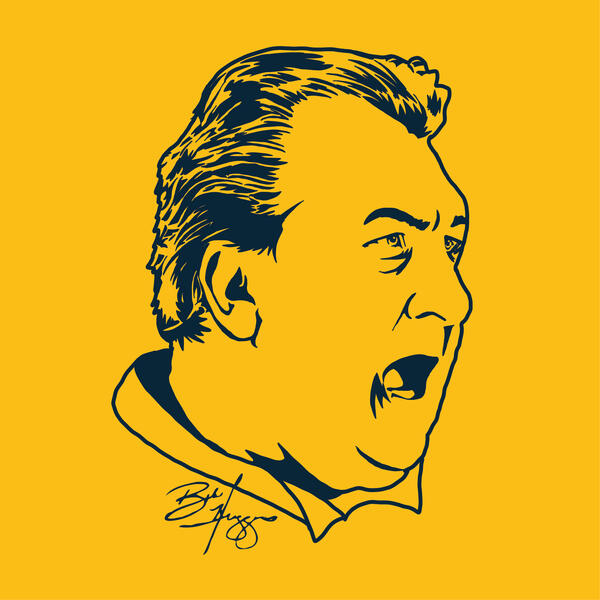 The Remember the Miners campaign asked me to draw West Virginia Basketball Coach Bob Huggins twice for a t-shirt and a handkerchief.