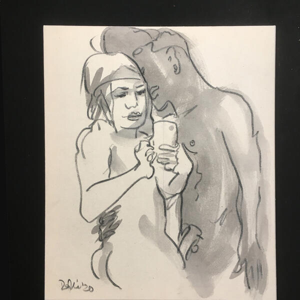  The Lovers, gwip, charcoal & sumi in on canvas,24x28, 2020