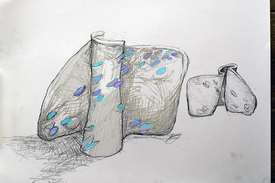 Drawing for outdoor sculpture, bronze and glass
