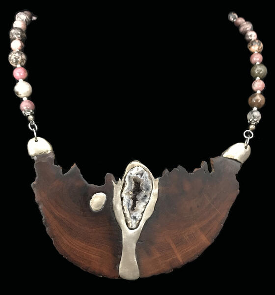 Custom Silver, Wood, & Bead Necklace