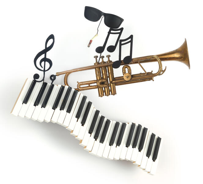 musical, repurposed, mixed media, jazz, piano, assemblage