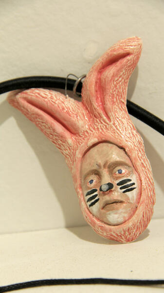 Figure in Pink Bunny Costume Necklace