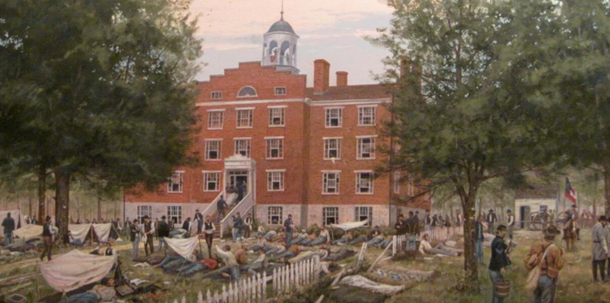 Lutheran Theological Seminary, Gettysburg, site of first day of Battle. Dale Gallon, artist. 