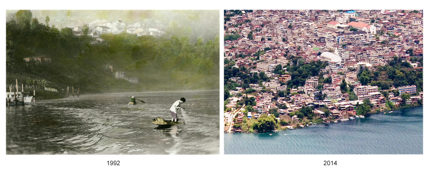 then and now, San Pedro La Laguna Guatemala, hand colored