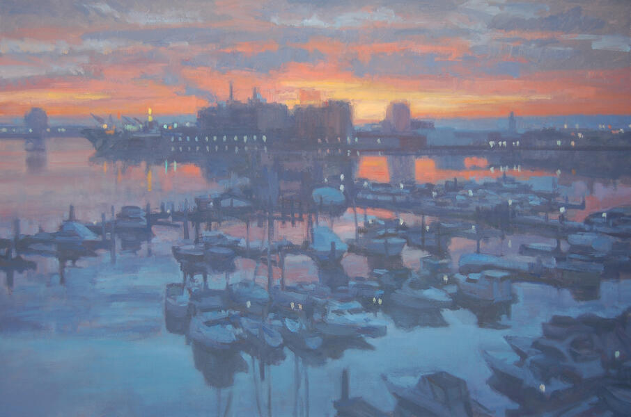 Baltimore Inner Harbor Winter Sunrise oil on canvas 20x30.jpeg