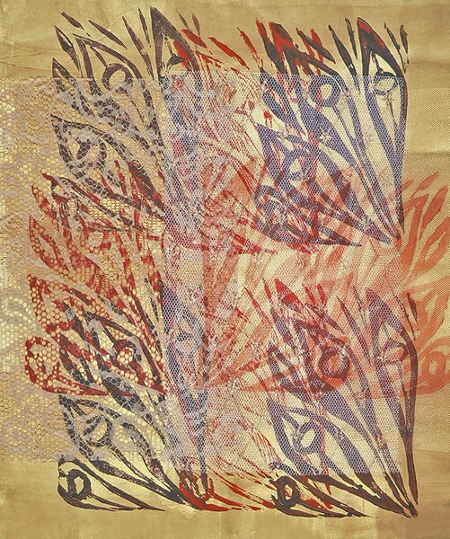 Plumes, linoleum block print art by Carol McGraw