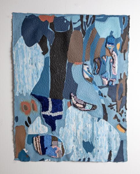 artist made paper with pulp painitng and textile