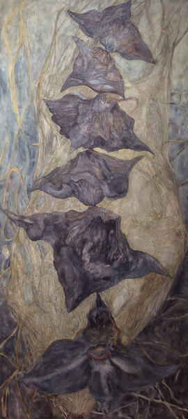 Unbalanced Nature, Pod, 2014, Watercolor, archival pigment print on clayboard, 66” x 30”