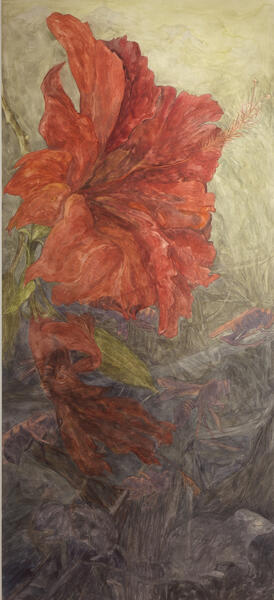 Unbalanced Nature, Bloom, 2013, Watercolor, archival pigment print on clayboard, 66” x 30”, 