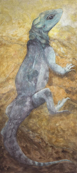Lizard, 2013-14, Watercolor on aquabord panel, archival pigment print, 66" x 30"
