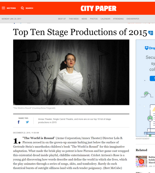 World is Round, Best Production of 2015 City Paper