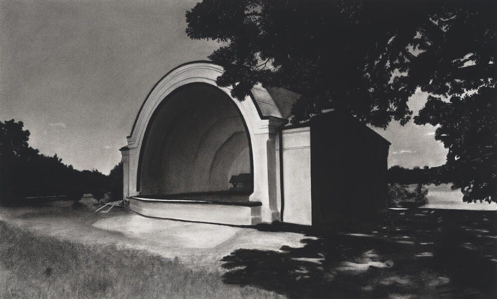 Charcoal drawing of Clifton park bandshell