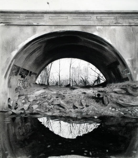 Charcoal drawing of Harford Road Bridge