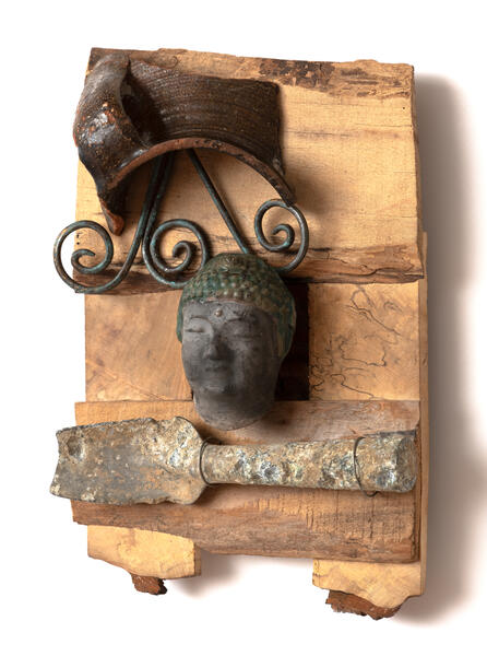 wall sculpture, found objects, mixed media, assemblage, faith