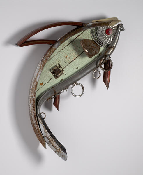 fish, found objects, assemblage, environmental, ocean, repurposed