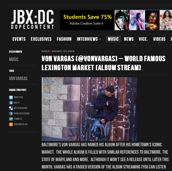 Jukebox DC Snapshot w/ Von Vargas' World Famous Lexington Market mention
