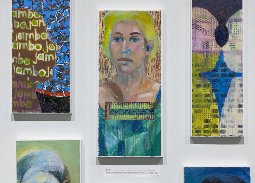 oil, acrylic, ink, colored pencil, graphite, torn paintings, to-do lists, works on paper, portraits spark conversations, mixed media portraits, real people, paintings, conversations create portraits, self-portrait, contemporary art