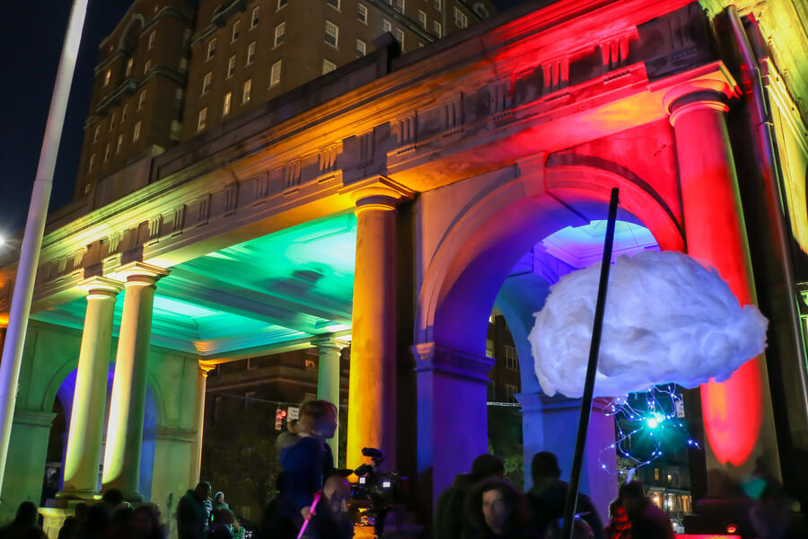 Arches & Access - Druid Hill Park Gate light art and crowd