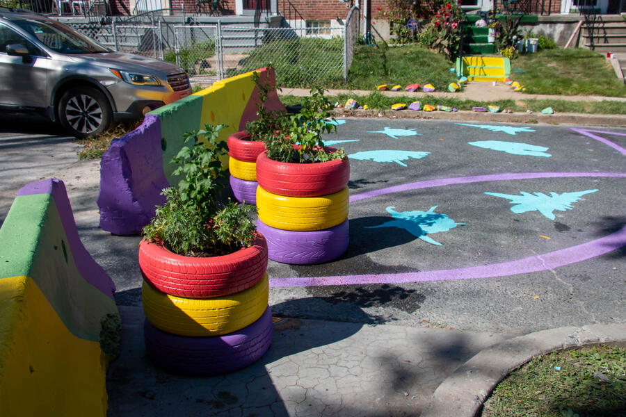 Towanda LaneScape Grantley Ave barrier, planters, street art perspective