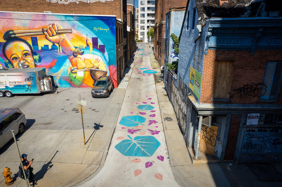 Bromo Painted Path birds eye view facing north from Mulberry Street.