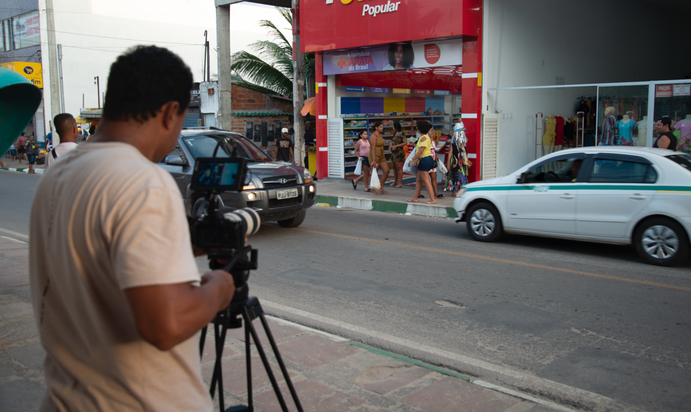 Shooting the street scene of "Journey of the Invader Spirit" in Itaparica, Bahia, Brazil