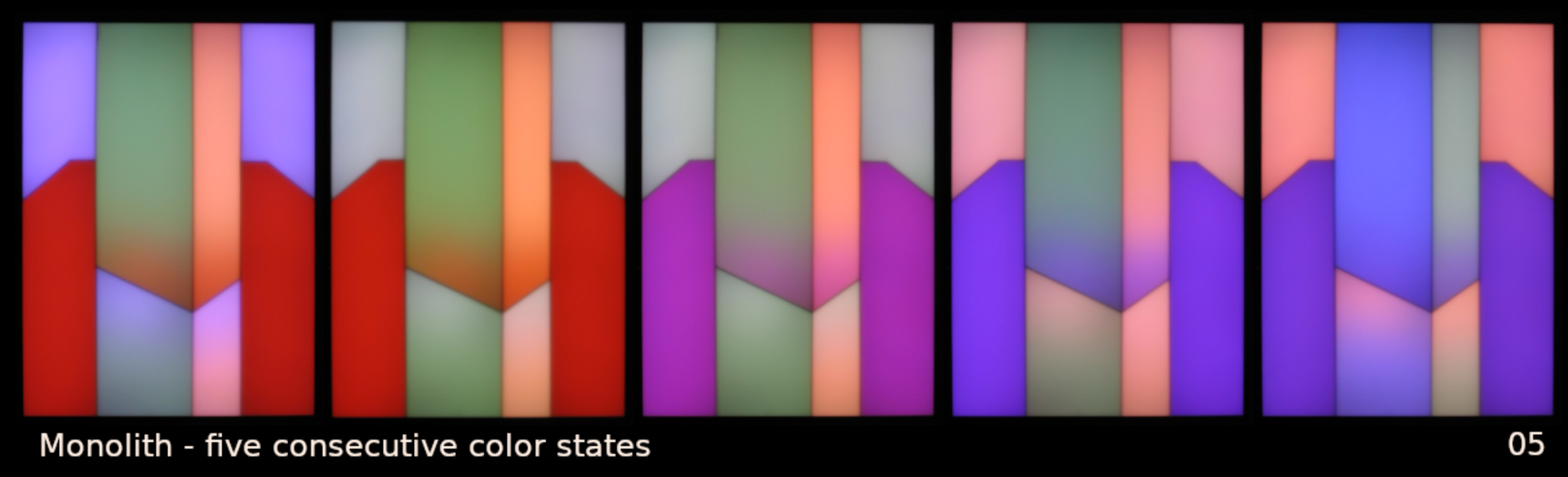 "Monolith" in five consecutive color states.