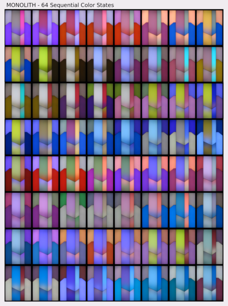 "Monolith" in 64 consecutive color states.