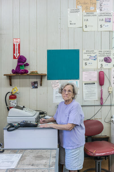Juanita at the Frozen Foods Shop, De Soto, Missouri, 2017