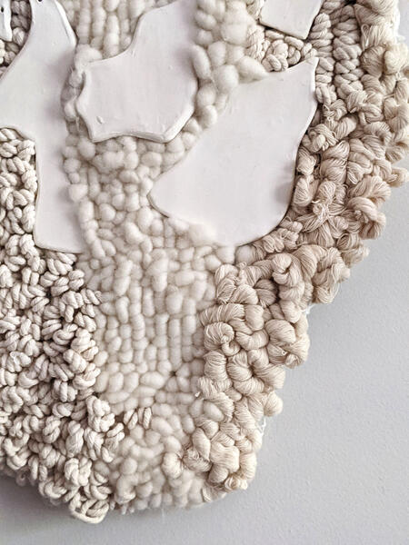 Wall hanging with ceramic tiles and fiber